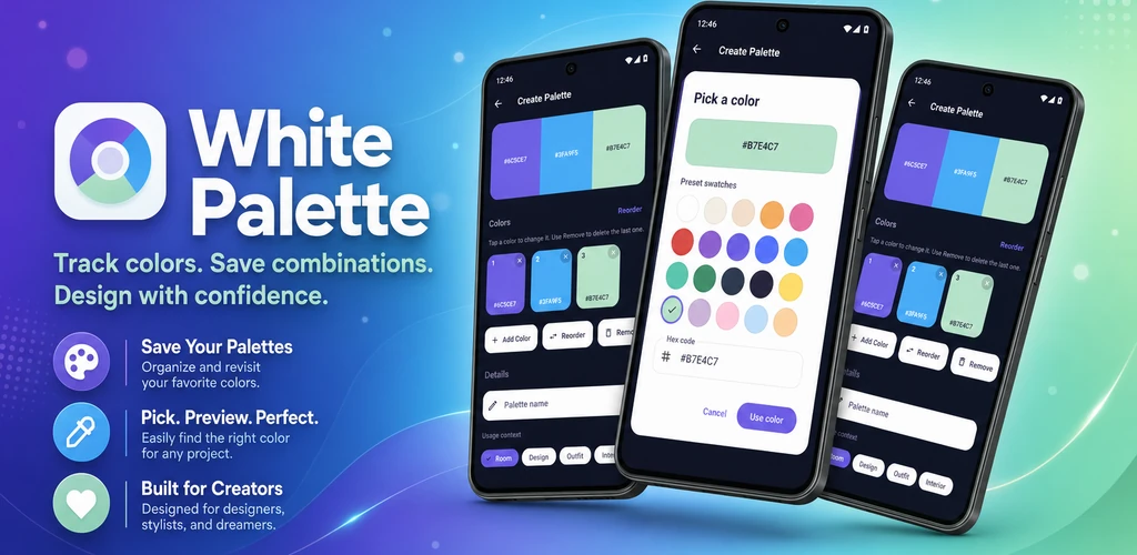 White Palette product artwork and interface screens