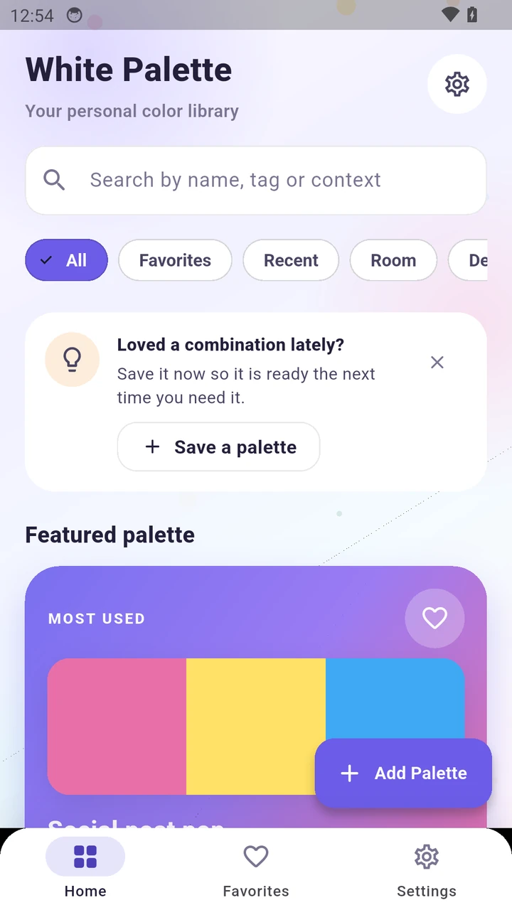 White Palette library screen